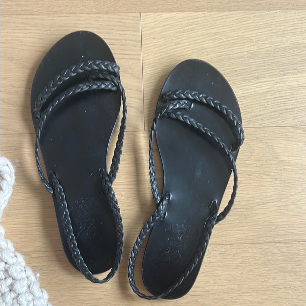 Ancient Greek Sandals Black Braided Flat Sandals